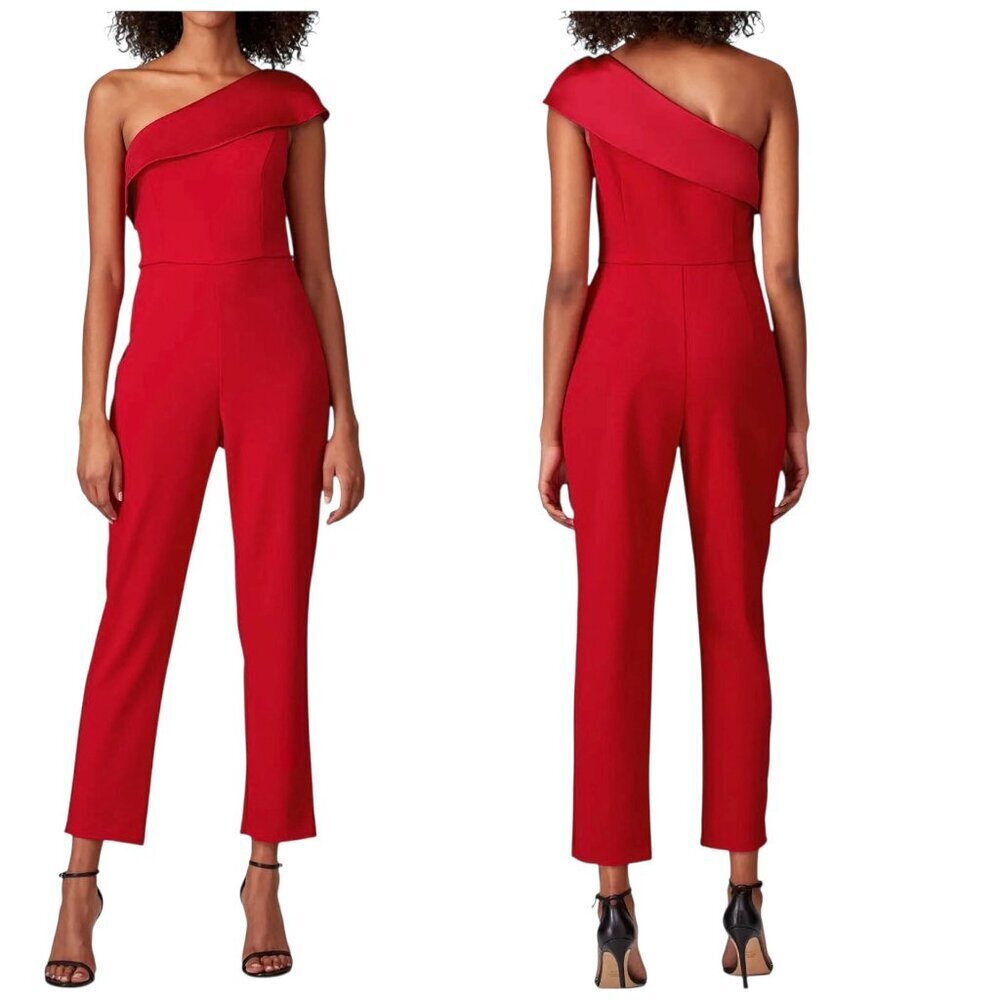 Adrianna Papell One Shoulder Red Jumpsuit Size 8 Elegant Cocktail Wear